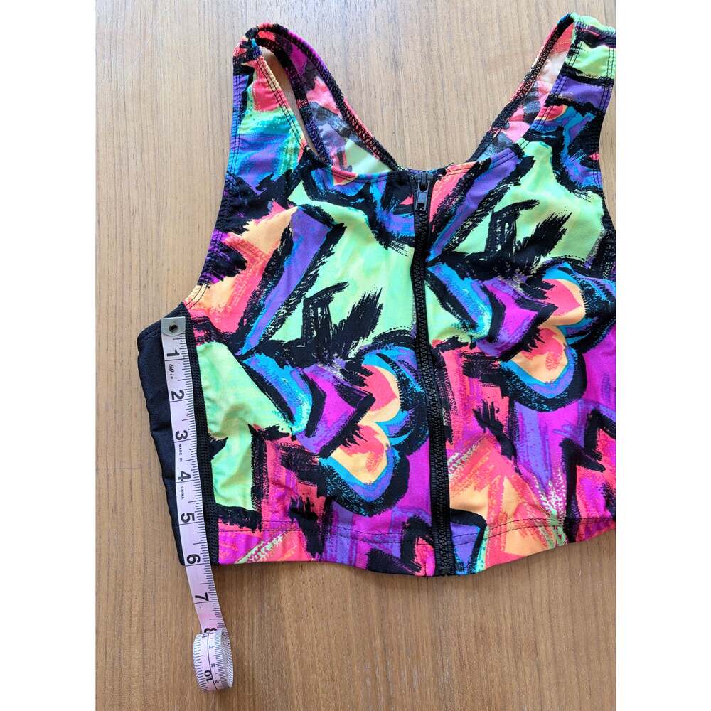 Vintage 80s Workout Top Womens Large, Retro Aerobics Athletic Shirt, Neon - Picture 2 of 8